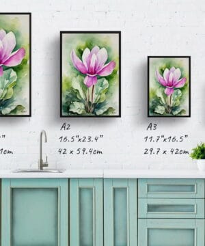 Cyclamen Persicum Watercolour Botanical Art Print - Persian Violet Framed Plant Wall Art - Image 8
