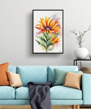 Gazania Watercolour Botanical Art Print - African Daily Treasure Flower Minimalist Framed Plant Wall Art 39 Gazania Watercolour Botanical Art Print - African Daily Treasure Flower Minimalist Framed Plant Wall Art - Image 16