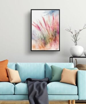 Hairawn Muhly Wash Watercolour Botanical Art Print - Muhlenbergia capillaris Framed Plant Wall Art - Image 6