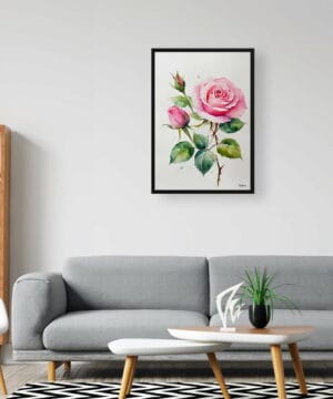 Rosa Watercolour Botanical Art Print - Pink rose Minimalist Framed Plant Wall Art 24 Rosa Watercolour Botanical Art Print - Pink rose Minimalist Framed Plant Wall Art - Image 11