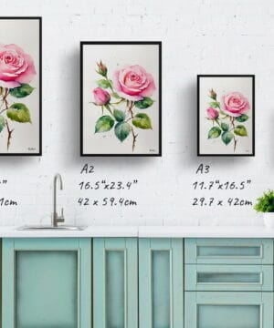 Rosa Watercolour Botanical Art Print - Pink rose Minimalist Framed Plant Wall Art 25 Rosa Watercolour Botanical Art Print - Pink rose Minimalist Framed Plant Wall Art - Image 12