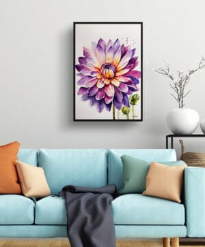Asteraceae Watercolour Botanical Art Print - Purple and orange dahlia Minimalist Framed Plant Wall Art 19 Asteraceae Watercolour Botanical Art Print - Purple and orange dahlia Minimalist Framed Plant Wall Art - Image 6