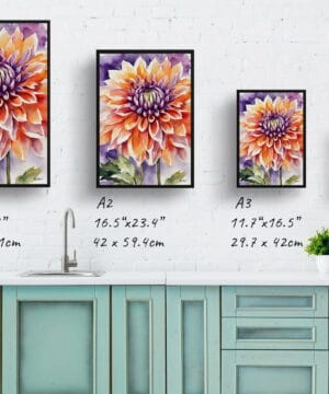 Asteraceae Watercolour Botanical Art Print - Purple and orange dahlia Framed Plant Wall Art 21 Asteraceae Watercolour Botanical Art Print - Purple and orange dahlia Framed Plant Wall Art - Image 8