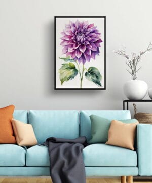 Asteraceae Watercolour Botanical Art Print - Purple dahlia Minimalist Framed Plant Wall Art 23 watercolour botanical print flowers purple dahlia minimalist living room 1