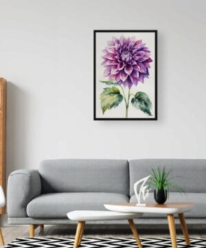 Asteraceae Watercolour Botanical Art Print - Purple dahlia Minimalist Framed Plant Wall Art 20 watercolour botanical print flowers purple dahlia minimalist office