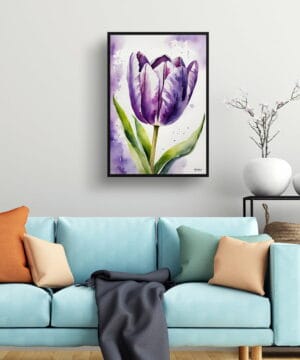 Tulipa Lady Watercolour Botanical Art Print - Purple tulip Framed Plant Wall Art 23 Tulipa Lady Watercolour Botanical Art Print - Purple tulip Framed Plant Wall Art - Image 10