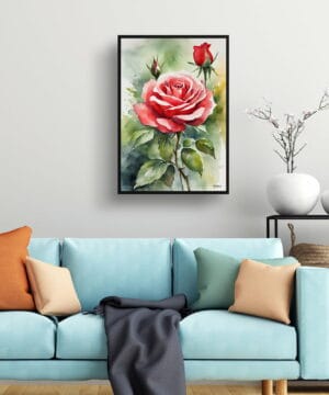 Garden Watercolour Botanical Art Print - Red rose Framed Plant Wall Art 19 Garden Watercolour Botanical Art Print - Red rose Framed Plant Wall Art - Image 6