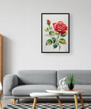 Garden Watercolour Botanical Art Print - Red rose Minimalist Framed Plant Wall Art 24 Garden Watercolour Botanical Art Print - Red rose Minimalist Framed Plant Wall Art - Image 11