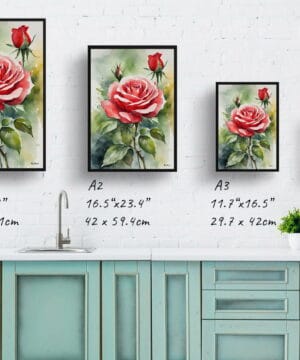 Garden Watercolour Botanical Art Print - Red rose Framed Plant Wall Art 25 Garden Watercolour Botanical Art Print - Red rose Framed Plant Wall Art - Image 12