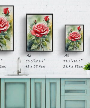 Garden Watercolour Botanical Art Print - Red rose Framed Plant Wall Art 21 Garden Watercolour Botanical Art Print - Red rose Framed Plant Wall Art - Image 8