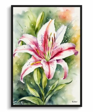 Stargazer lily (Lilium orientalis) Watercolour Botanical Art Print - Framed Plant Wall Art 22 Stargazer lily (Lilium orientalis) Watercolour Botanical Art Print - Framed Plant Wall Art - Image 9
