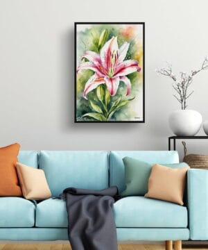 Stargazer lily (Lilium orientalis) Watercolour Botanical Art Print - Framed Plant Wall Art 19 Stargazer lily (Lilium orientalis) Watercolour Botanical Art Print - Framed Plant Wall Art - Image 6