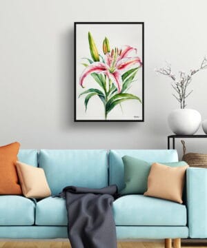 Stargazer lily (Lilium orientalis) Minimalist Watercolour Botanical Art Print - Framed Plant Wall Art 19 Stargazer lily (Lilium orientalis) Minimalist Watercolour Botanical Art Print - Framed Plant Wall Art - Image 6