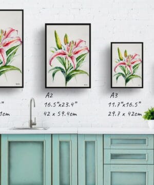 Stargazer lily (Lilium orientalis) Minimalist Watercolour Botanical Art Print - Framed Plant Wall Art 21 Stargazer lily (Lilium orientalis) Minimalist Watercolour Botanical Art Print - Framed Plant Wall Art - Image 8