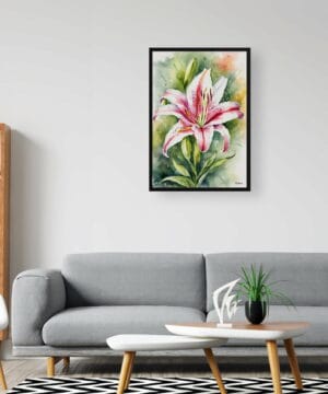 Stargazer lily (Lilium orientalis) Watercolour Botanical Art Print - Framed Plant Wall Art 20 Stargazer lily (Lilium orientalis) Watercolour Botanical Art Print - Framed Plant Wall Art - Image 7