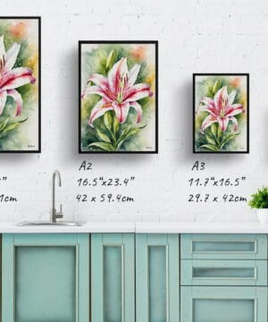 Stargazer lily (Lilium orientalis) Watercolour Botanical Art Print - Framed Plant Wall Art 21 Stargazer lily (Lilium orientalis) Watercolour Botanical Art Print - Framed Plant Wall Art - Image 8