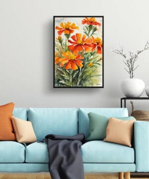 African Marigold Watercolour Botanical Art Print - Tagetes Cinnabar Framed Plant Wall Art 23 African Marigold Watercolour Botanical Art Print - Tagetes Cinnabar Framed Plant Wall Art - Image 10