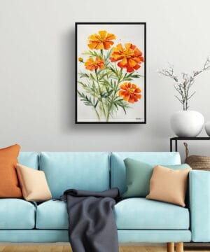 African Marigold Watercolour Botanical Art Print - Tagetes Cinnabar Minimalist Framed Plant Wall Art 23 African Marigold Watercolour Botanical Art Print - Tagetes Cinnabar Minimalist Framed Plant Wall Art - Image 10