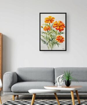 African Marigold Watercolour Botanical Art Print - Tagetes Cinnabar Minimalist Framed Plant Wall Art 24 African Marigold Watercolour Botanical Art Print - Tagetes Cinnabar Minimalist Framed Plant Wall Art - Image 11