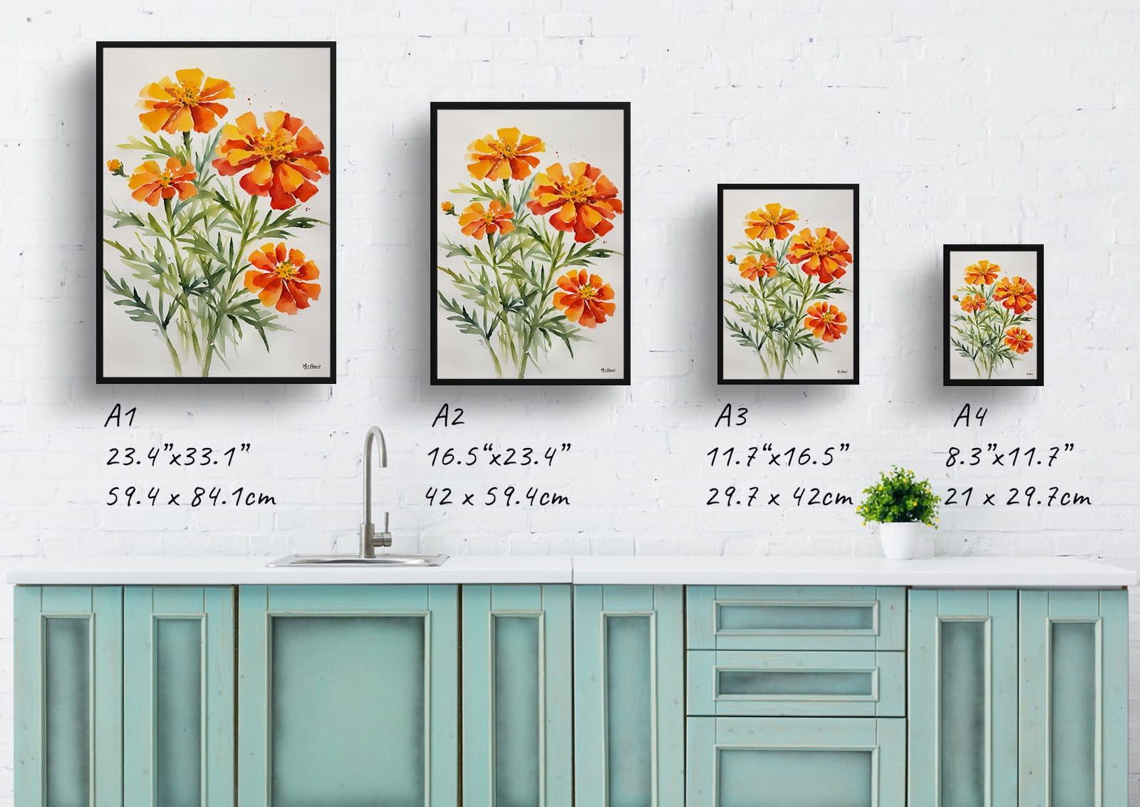 African Marigold Watercolour Botanical Art Print - Tagetes Cinnabar Minimalist Framed Plant Wall Art 10 African Marigold Watercolour Botanical Art Print - Tagetes Cinnabar Minimalist Framed Plant Wall Art - Image 8
