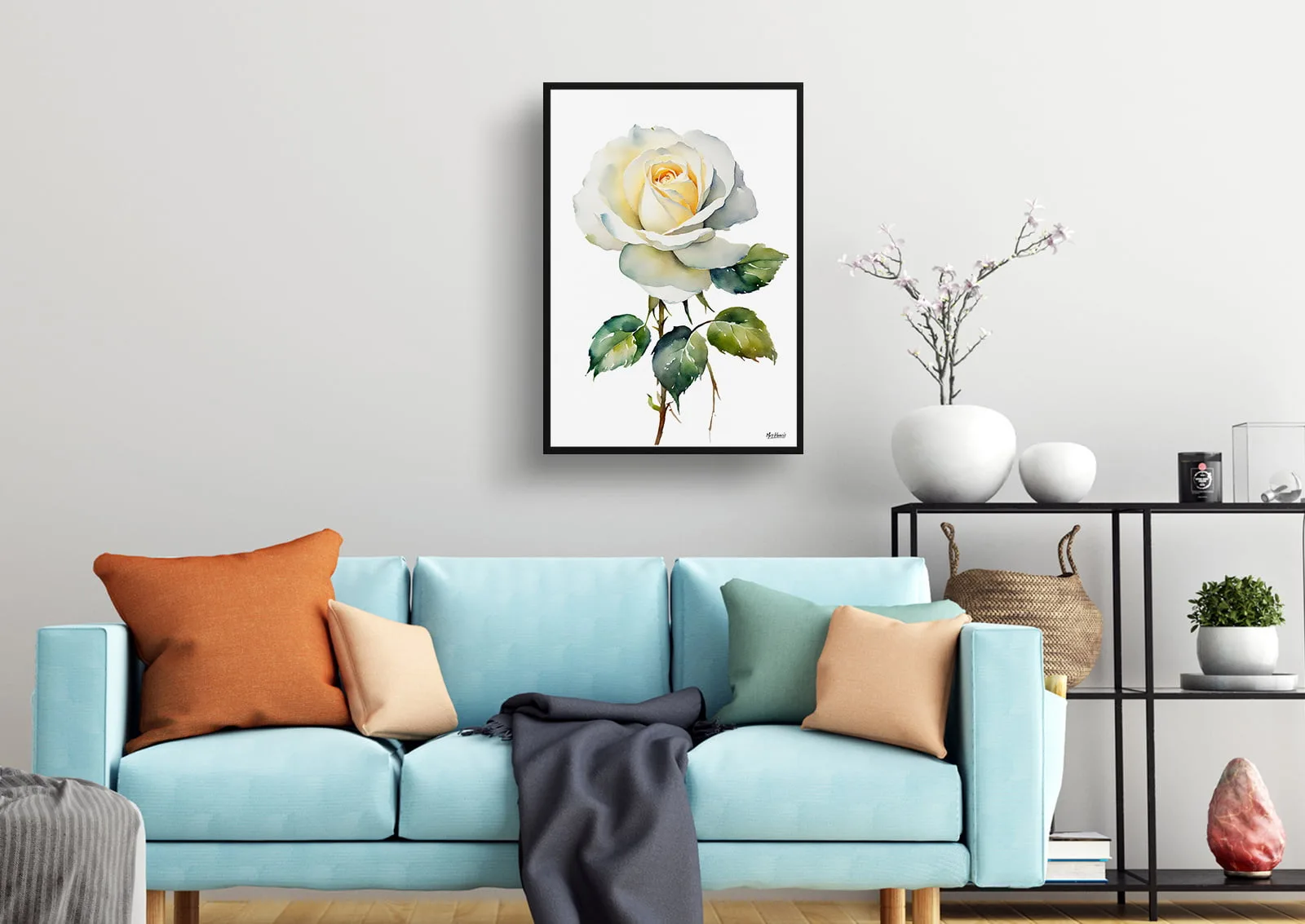 Alba Watercolour Botanical Art Print - White rose Minimalist Framed Plant Wall Art 12 Alba Watercolour Botanical Art Print - White rose Minimalist Framed Plant Wall Art - Image 10