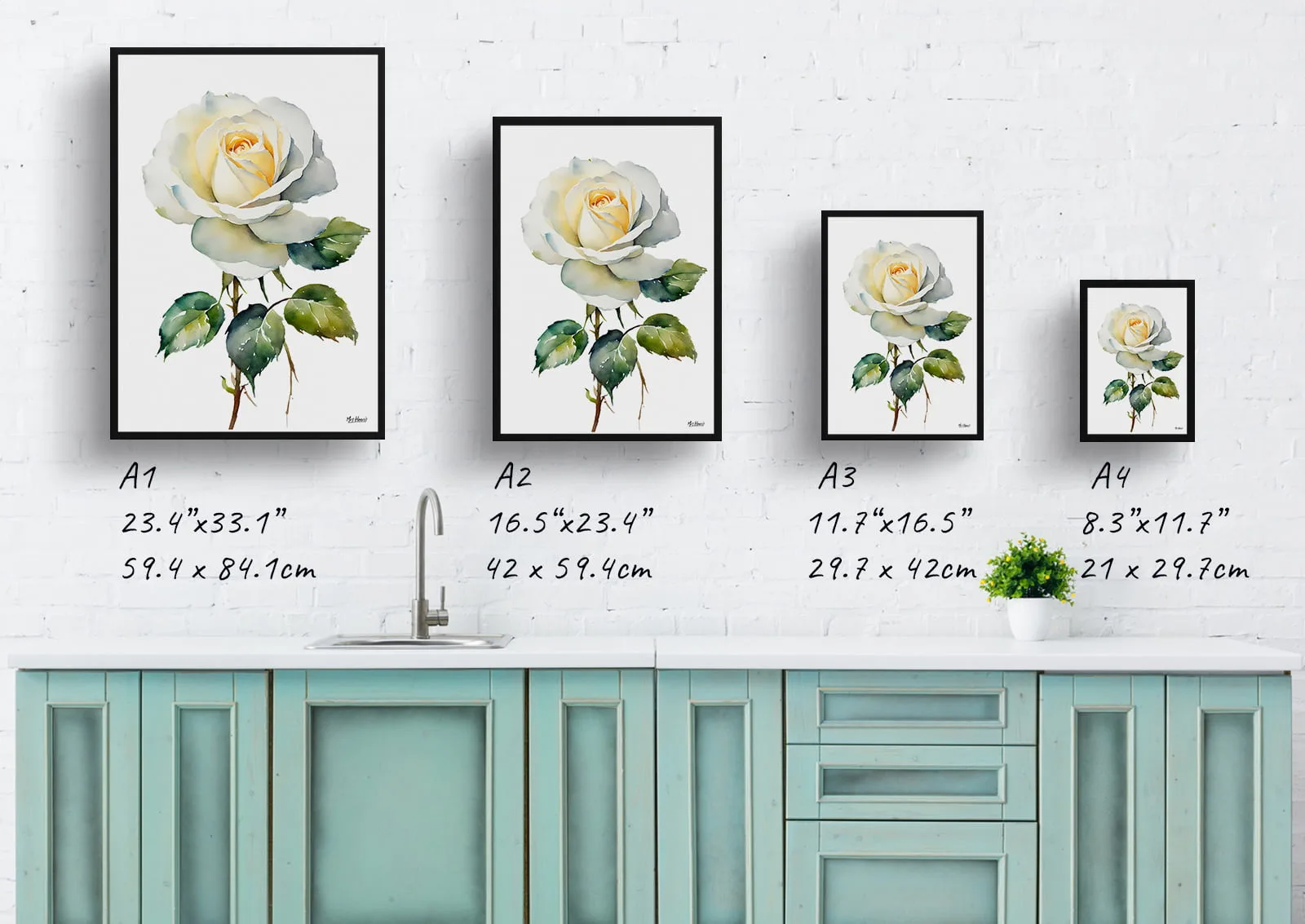 Alba Watercolour Botanical Art Print - White rose Minimalist Framed Plant Wall Art 10 Alba Watercolour Botanical Art Print - White rose Minimalist Framed Plant Wall Art - Image 8