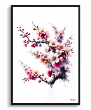 Cherry Blossom (Sakura) Watercolour Painting Style Art Print - Illustration Framed Plant Wall Art 18 Cherry Blossom (Sakura) Watercolour Painting Style Art Print - Illustration Framed Plant Wall Art - Image 5