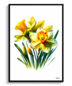 Narcissus Jonquil (Daffodil) Watercolour Painting Style Art Print - Illustration Framed Plant Wall Art - Image 9
