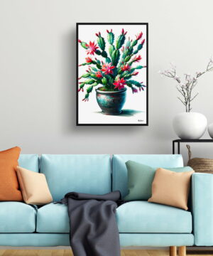 Christmas cactus (Schlumbergera x buckleyi) Watercolour Style Art Print - Illustration Painting Framed Plant Wall Art - Image 10